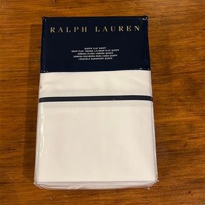 Ralph Lauren Palmer 464 Percale Queen Flat Sheet Polo Navy / White